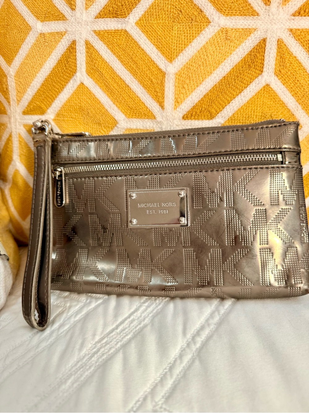 Michael Kors Metallic Taupe MK Logo Wristlet